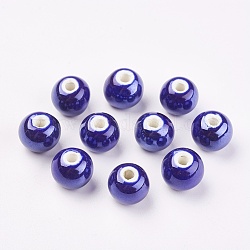 Perles en porcelaine manuelles, nacré, ronde, bleu foncé, 12mm, Trou: 2~3mm