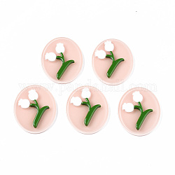 Cabochons acryliques et résines opaques, ovale avec des fleurs, rose, 30x25x5mm