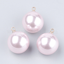 Cuentas de perlas de imitación de plástico abs ecológico, con fornituras de latón, redondo, dorado, rosa, 10x6mm, agujero: 1.5 mm