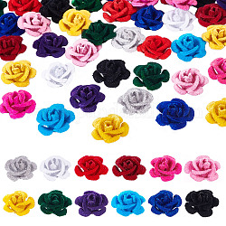 Pandahall Elite 288pcs 12 Farben flockige Aluminiumperlen, Rose Blume, Mischfarbe, 15x15x9 mm, Bohrung: 1.4 mm, 24 Stk. je Farbe