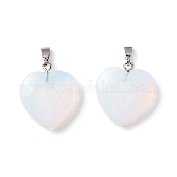 Ciondoli Opalite, cuore, con accessori di ottone, platino, 22~23x20~20.5x6~7.5mm, Foro: 5x8 mm