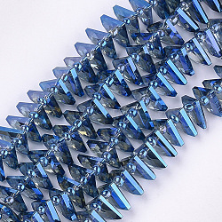Electroplate Glass Beads Strands, Faceted, Fan, Royal Blue, 10x12.5x4mm, Hole: 1mm, about 90pcs/strand, 19.2 inch