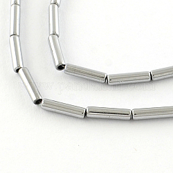 Electroplate Non-magnetic Synthetic Hematite Tube Bead Strands, Platinum Plated, 8x2mm, Hole: 1mm, about 51pcs/strand, 15.9 inch