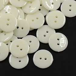 Botones de costura de acrílico, botones de plástico para el diseño de vestuario, 2 agujero, teñido, plano y redondo, blanco, 15x2mm, agujero: 1 mm