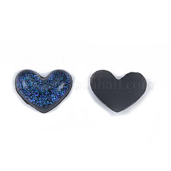 Resin Cabochons, with Glitter Powder, Heart, Prussian Blue, 6~6.5x8x2~2.5mm