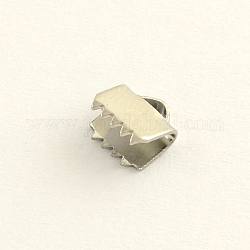 Stainless Steel Ribbon Crimp Ends, Stainless Steel Color, 8x13mm, Hole: 1.5mm