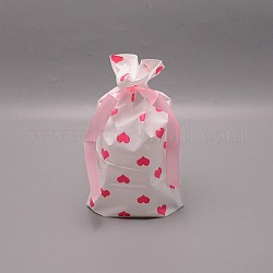 Pochettes en plastique, ruban sacs à cordon, rectangle avec motif coeur, rose, 23x15x0.08 cm