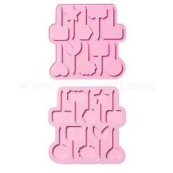 2Pcs DIY Cake Topper Food Grade Silicone Molds, Fondant Molds, Resin Casting Molds, for Chocolate, Candy, UV Resin & Epoxy Resin Craft Making, Mixed Shapes, Pearl Pink, 183x185x8mm
