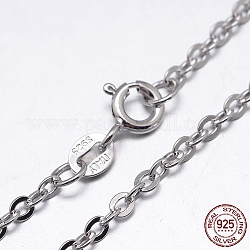 Rhodium Plated 925 Sterling Silver Cable Chains Necklaces, with Spring Ring Clasps, Platinum, 18 inch, 1.3mm