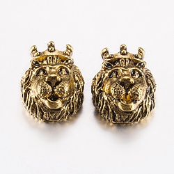Abalorios de aleación de estilo tibetano, cabeza de león, oro antiguo, 14.5x11.5x7~8mm, agujero: 1.5~2 mm