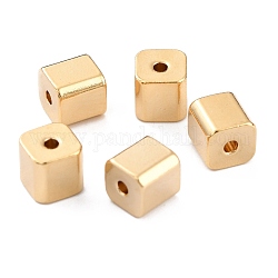 Abalorios de latón, Plateado de larga duración, cubo, real 24k chapado en oro, 5x5x5mm, agujero: 1.2 mm