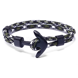Mehrsträngige Armbänder aus Polyester-Cord, mit legierten Ankerverschlüssen, Metallgrau, dunkelgrün, 21 cm