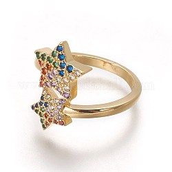 Zirkonia Manschette Ringe, offene Ringe, mit Messing-Zubehör, Stern, echtes 18k vergoldet, Größe 9, 19 mm