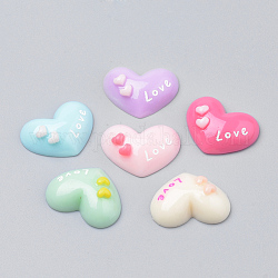 Cabuchones de resina, corazón con la palabra amor, fabricación de joyas para el día de san valentín, color mezclado, 16.5x21~22x6.5mm