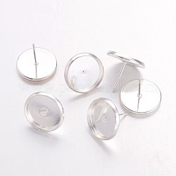 Brass Ear Studs Settings, Cadmium Free & Lead Free, Silver, Tray: 12mm, 12mm, Pin: 0.7mm