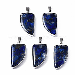 Naturales lapis lazuli colgantes, con resina transparente y 201 fornitura de acero inoxidable, cuchillo, color acero inoxidable, 26.5x14x6.5mm, agujero: 2x5.5 mm