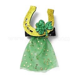 Saint Patrick's Day Sequins Felt Alligator Hair Clips, with Iron Clips, for Girl Child, Horseshoe, 105x53x14mm