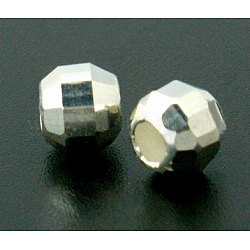 Perles 925 en argent sterling, facette, ronde, couleur d'argent, 2mm, Trou: 1mm, environ 440 pcs/10 g