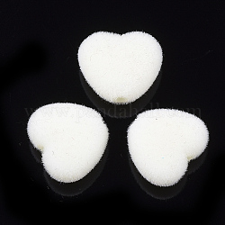 Flocky Acrylic Beads, Heart, Creamy White, 10.5~11x12x5mm, Hole: 1.8mm