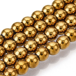Non magnetici perle ematite sintetico fili, grado a, tondo, oro placcato, 4mm, Foro: 1 mm, circa 95~100pcs/filo, 15.5 pollice
