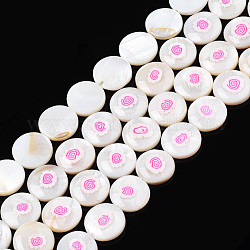 Perlas naturales de esmalte de concha de agua dulce, plano y redondo, color de rosa caliente, 11x3mm, agujero: 0.8 mm, aproximamente 32 pcs / cadena, 14.37 pulgada (36.5 cm)
