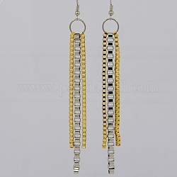 Fashionable Iron Chain Tassel Earrings, with Brass Findings, Golden/Platinum, 110mm