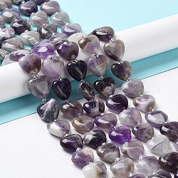 Natürlichen Amethyst Perlen Stränge, mit Glasperlen, Herz, 14~15x15x6~6.5 mm, Bohrung: 1.4 mm, ca. 23~24 Stk. / Strang, 14.57'' (37 cm)