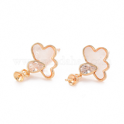 Серьги из латуни с микропейвом и прозрачным фианитом KK-T062-220G-NF-1