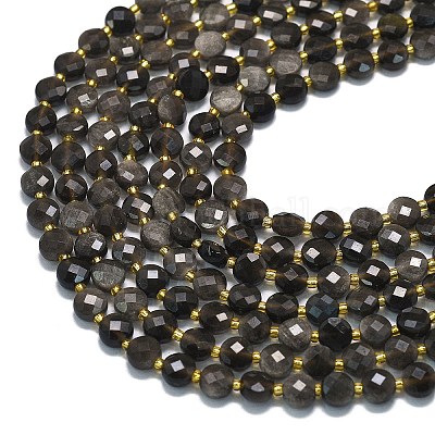 Нити бусин из натурального серебряного обсидиана G-K389-B79-01-1