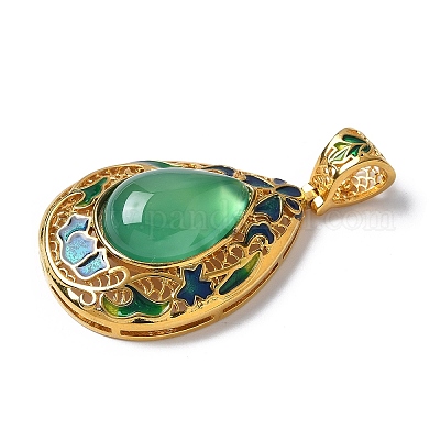 Подвески в форме слезы из натурального зеленого ониксового агата (окрашенного и нагретого) KK-K399-18D-03-1