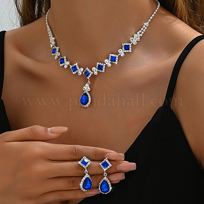 Комплекты из латунных подвесок-стразов в форме капли и ромба и серег-гвоздиков FS-WG09414-01-1