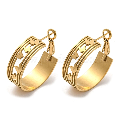 Полые серьги-кольца из нержавеющей стали 304 с ионным покрытием (IP) EJEW-D083-07G-1