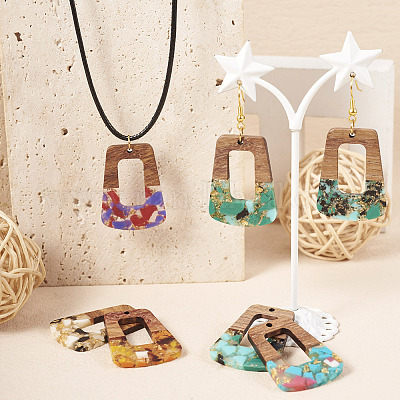 16шт 8 цвета прозрачные подвески из смолы и орехового дерева RESI-TA0001-97-1