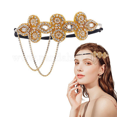 Ободки для волос со стеклянными стразами для женщин OHAR-WH0021-74G-1