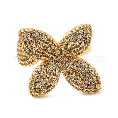 Кольца для женщин с микропаве из латуни и прозрачными кубическими цирконами RJEW-A048-11G-1