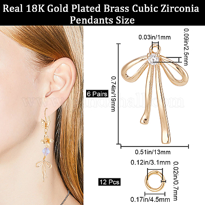 6 пара латунных подвесок с микропаве из прозрачных кубических цирконий KK-CN0002-97-1