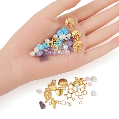 Набор для изготовления украшений из смешанных каменных крошек и стеклянных бусин своими руками DIY-FS0002-34-1