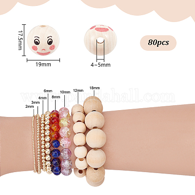 80шт деревянные европейские бусины с принтом WOOD-PH0002-82-1