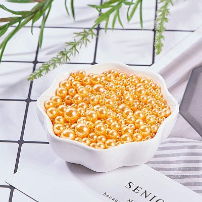 PandaHall Elite about 1400pcs 6 Sizes NO Hole Imitation Pearl Acrylic Beads Goldenrod Color for Wedding Party and Home Decoration 