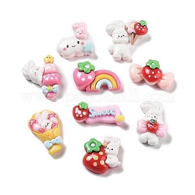 Кабошоны из непрозрачной смолы на тему клубники RESI-G084-12-1