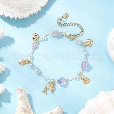 Браслеты из натуральных аметистов для женщин BJEW-JB12116-02-1