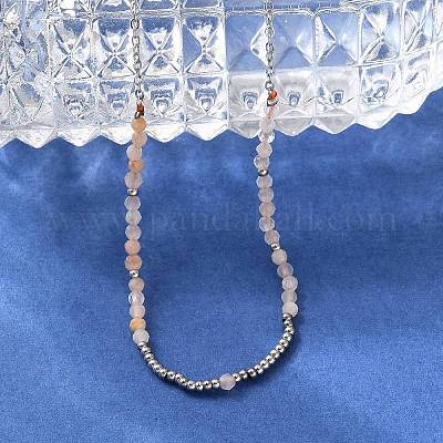 Ожерелья из граненых круглых бусин из натурального солнечного камня NJEW-A045-05P-1