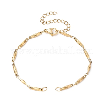 Ion Plating(IP) 304 Stainless Steel Faceted Bar Link Chain Bracelet  Makings, Fit for Connector Charms, with Lobster Claw Clasp & Chain  Extender