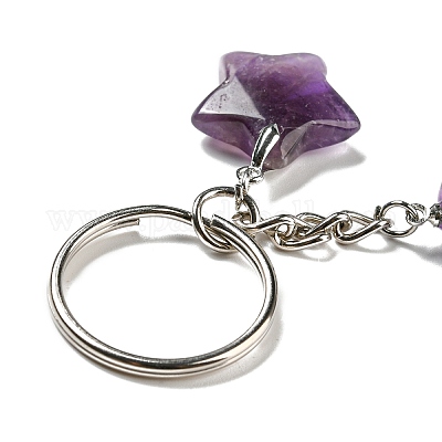 Брелки с подвесками в виде луны и звезд Рейки из натурального аметиста KEYC-P015-02P-02-1