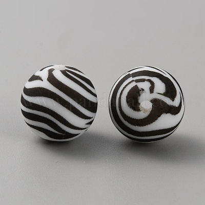 Круглые бусины из пищевого силикона с рисунком зебры SIL-WH0009-08F-1