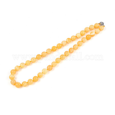 Круглый природных желтый нефрит бисером ожерелья NJEW-F327-02B-04-01-1