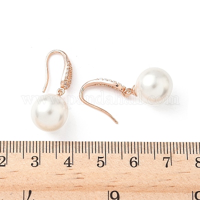 Круглые серьги-подвески с микропаве из латуни и прозрачными кубическими цирконами EJEW-D318-01RG-1