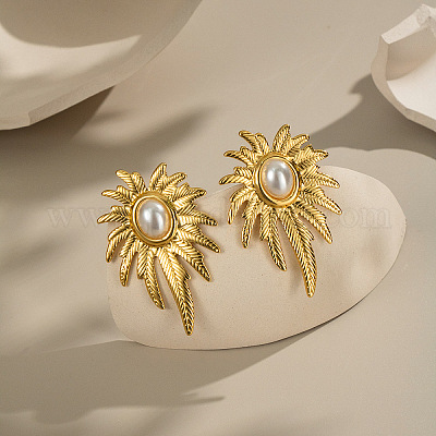 Серьги-гвоздики из нержавеющей стали в форме листа PE7060-1