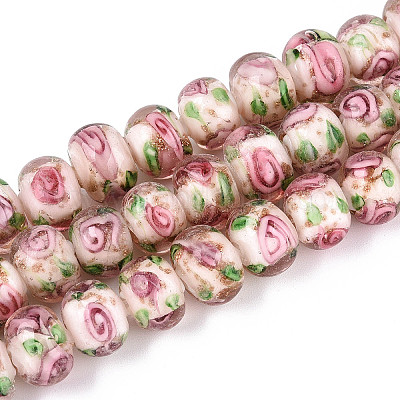 Нити бусин-рондель с внутренним цветком ручной работы в технике лэмпворк LAMP-T022-24J-1