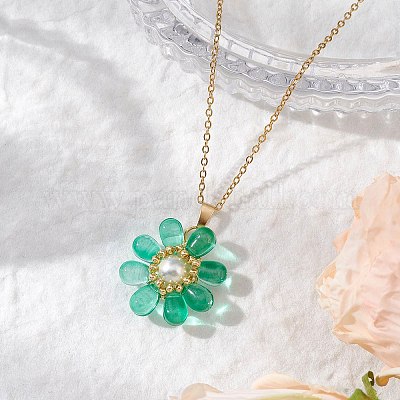 Стеклянные и стеклянные жемчужные бусины подвески ожерелья для женщин NJEW-MZ00106-02-1